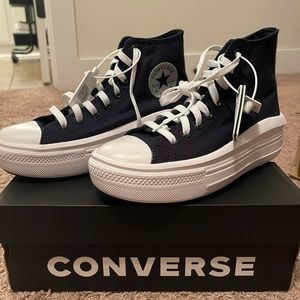 High Top Navy & White Platform Converse